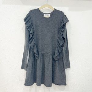 Zara Girls Knit Ruffle Gray Long Sleeve Dress 7